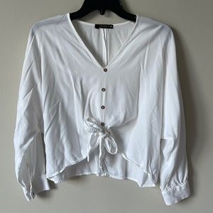 White Button down tie crop blouse